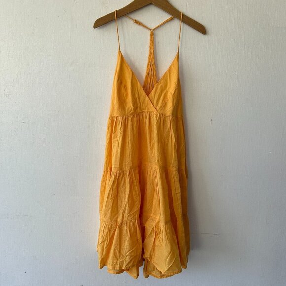 Urban Outfitters Trapeze Dress Womens Small Orange Strappy Side Zip V-neck - Picture 1 of 9